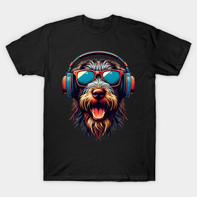 Wirehaired Pointing Griffon Smiling DJ in Japanese Art T-Shirt by ArtRUs